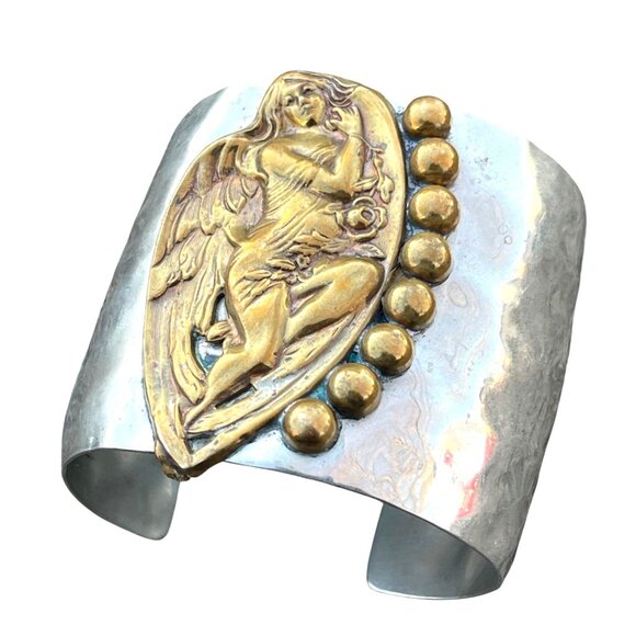 Louis Booth Designer Art Nouveau Style Hand Crafted Hammered Metal Cuff Bracelet - Picture 7 of 8